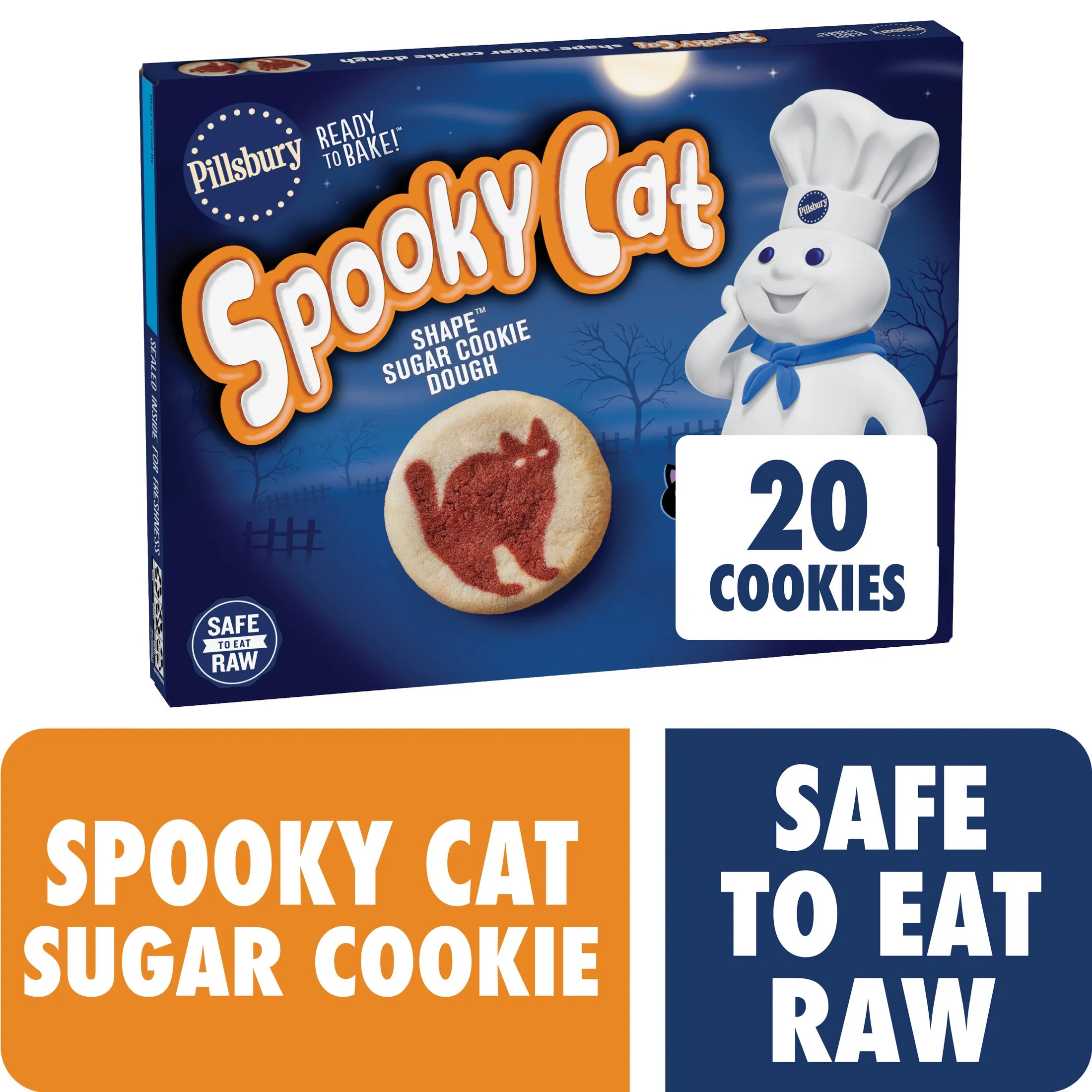 Pillsbury Ready to Bake! Spooky Cat Shape Sugar Cookie Dough, 20 Pre-Cut Cookies, 9.1 oz | Walmart (US)