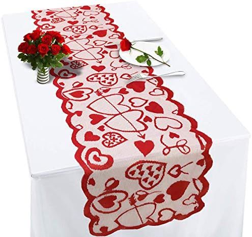 Valentines Table Runner Red Heart Print Valentines Day Decorations 13x72 inches Lace Love Table Runn | Amazon (US)