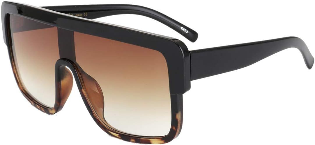 Premium Oversized Sunglasses Women Men Flat Top Square Frame Shield Fashion Shades Vintage(Brown ... | Amazon (US)