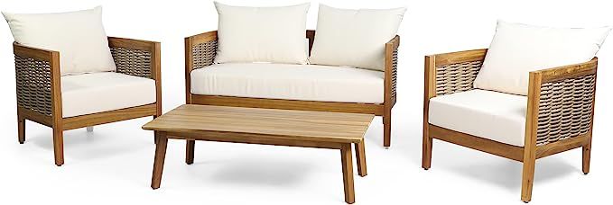 CHRISTOPHER KNIGHT HOME Burchett Outdoor 4pc Chat Set - Acacia Wood and Wicker - Teak/Mixed Brown... | Amazon (US)