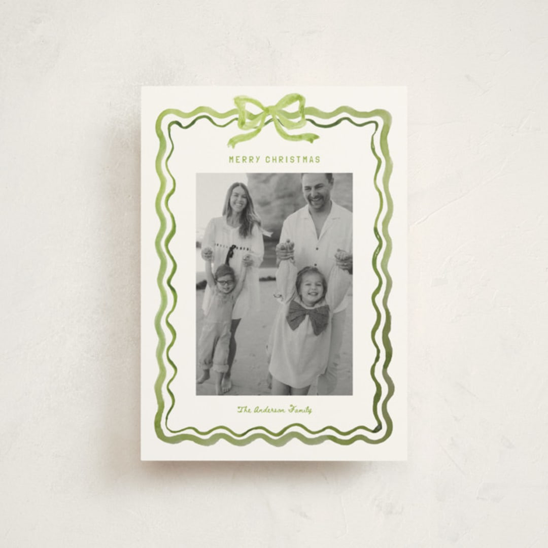 "watercolor ribbon frame" - Customizable Holiday Postcards in Green by Cass Loh. | Minted