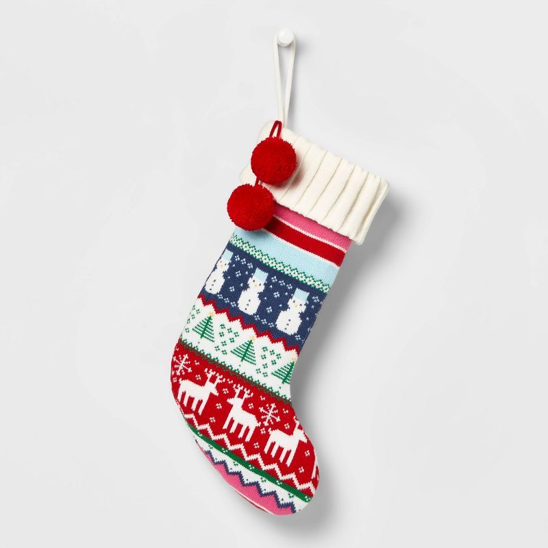 20" Fair Isle Knit Christmas Stocking with White Cuff Snowman/Trees/Reindeer - Wondershop™ | Target