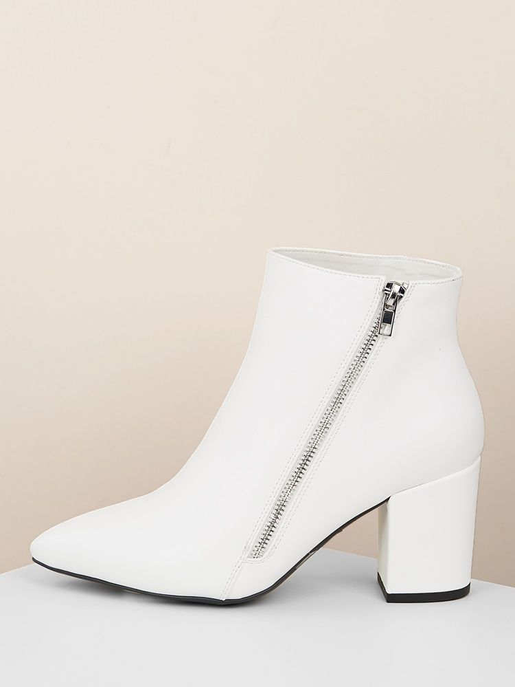 Pointy Toe Block Heel Side Zipper Ankle Boots | SHEIN