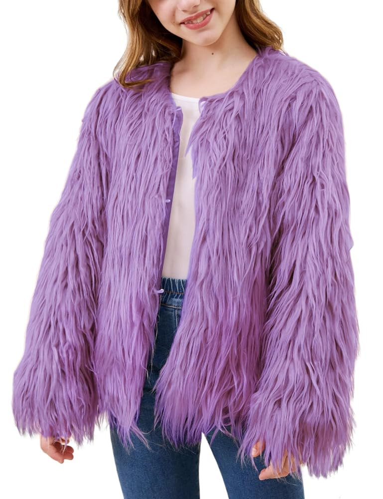 Girls Faux Fur Coat Open Front Furry Coats Long Sleeve Parka Shaggy Jacket Winter Warm Fluffy Out... | Amazon (US)