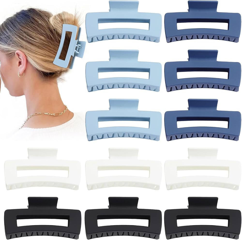 Sisiaipu Hair Clip, 4.1 Inch Large Square Hair Claws Clips 12 Pcs for Thick Hair - Blue, for Wome... | Amazon (US)