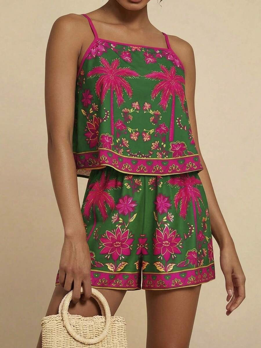 Travachic Women's Chiffon Printed Vest Shorts 2 Pieces Set, Spring/Summer Vacation,Summer Outfits... | SHEIN