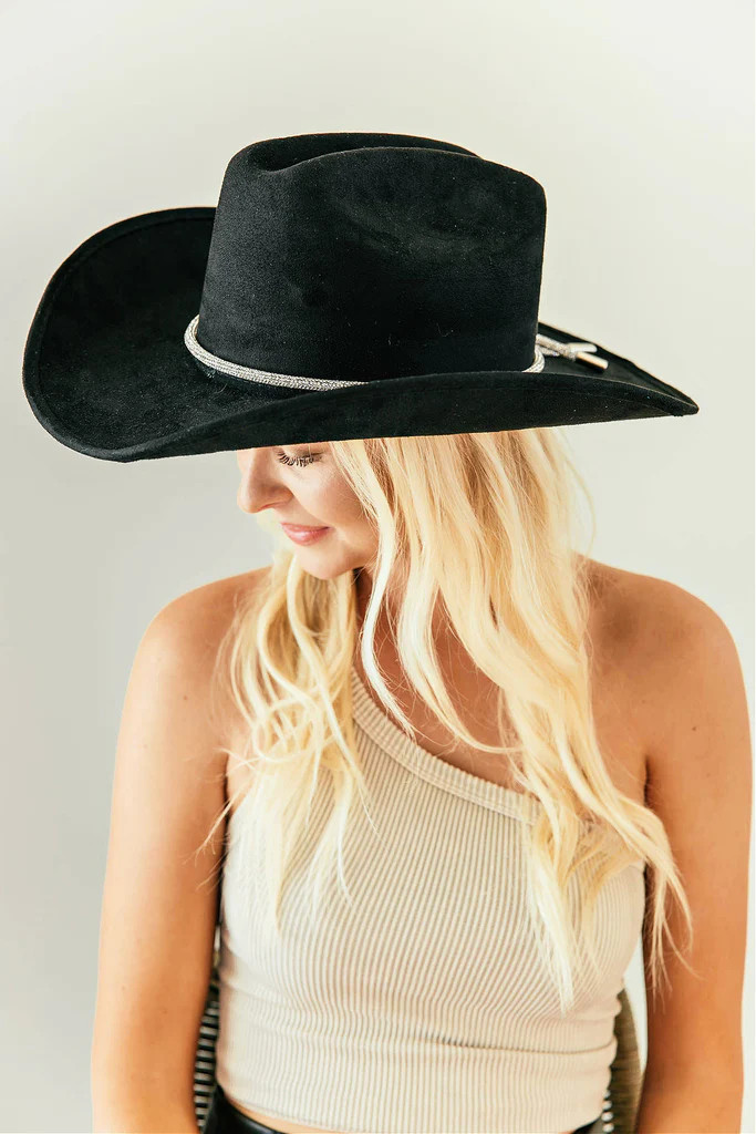 NEW!! The Kenny Faux Suede Cowboy Hat in Black | Glitzy Bella