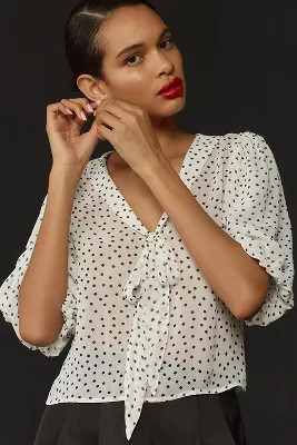 Maeve Puff-Sleeve Tie-Neck Blouse | Anthropologie (US)