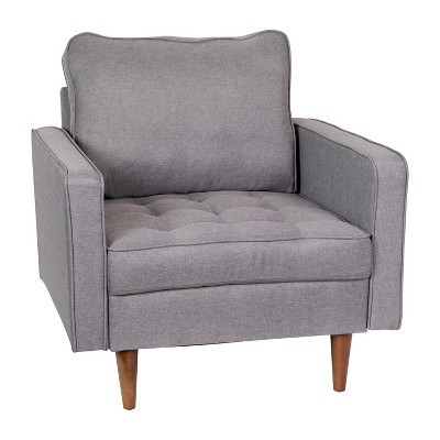 Merrick Lane Mid-Century Modern Armchair with Tufted Faux Linen Upholstery & Solid Wood Legs in Slate Gray | Target