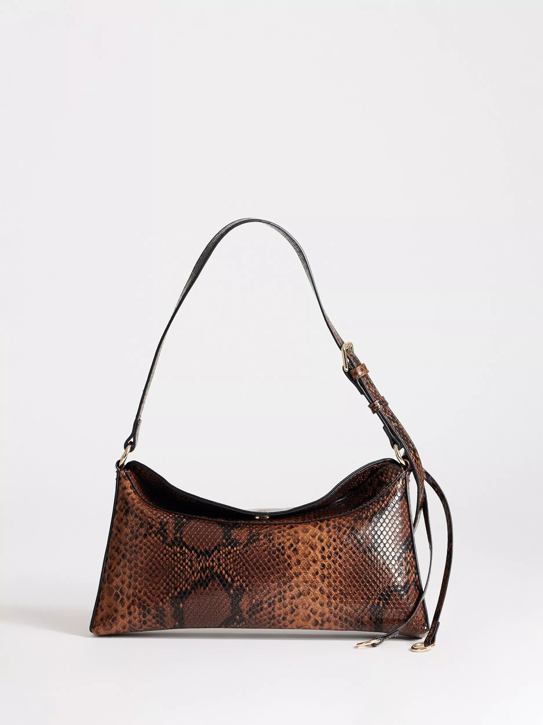 Topshop Annabel Snake Effect Faux Leather Shoulder Bag, Brown/Multi | John Lewis (UK)
