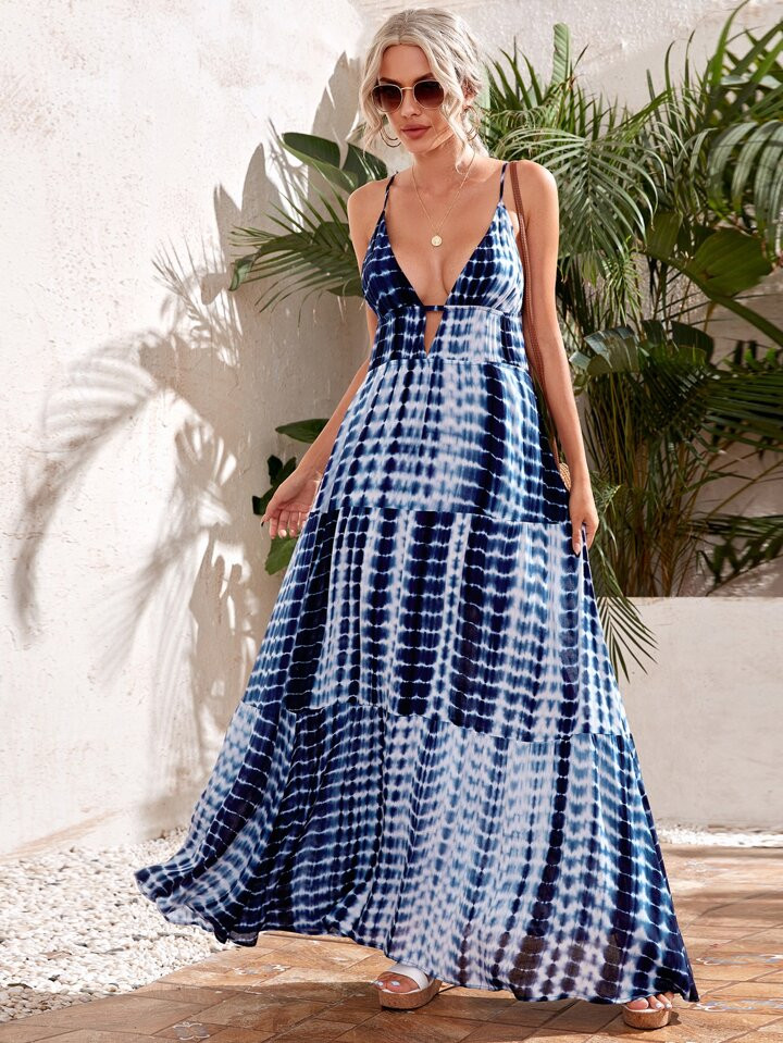 SHEIN VCAY Ruffle Hem Tie Dye Cami Dress | SHEIN