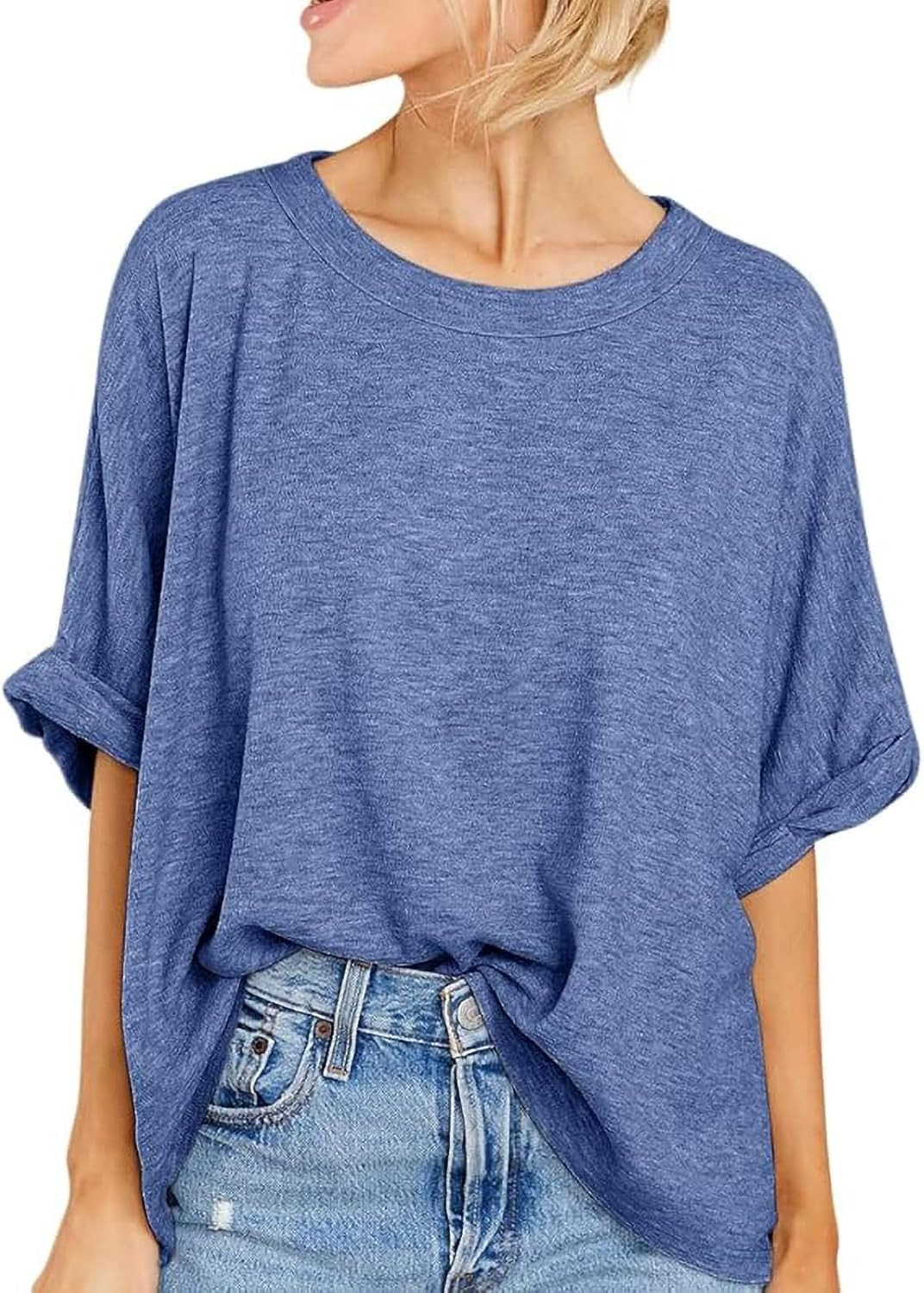 Langwyqu Womens Tops Oversized Tshirts Summer Short Sleeve T Shirts Casual Loose Fit Basic Tees | Amazon (US)