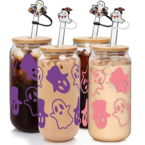 ANOTION Halloween Coffee Cups - 18oz Ghost Mug Decor Glass Tumbler for Iced Coffee, Water - Glassware Cookie Jar Gift | Amazon (US)