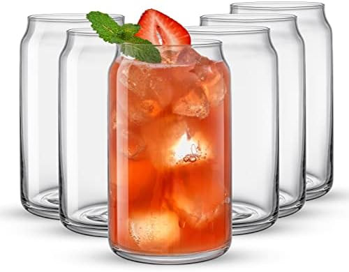 JoyJolt Drinking Glass Cups Set of 6 - 16oz Beer Can Glasses. Clear Soda Can Shaped Glass Cups, C... | Amazon (US)