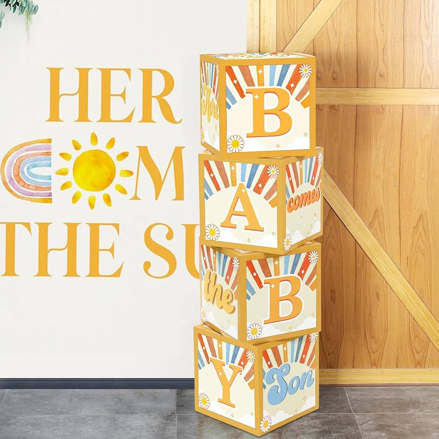 Here Comes the Son Baby Shower Decor for Boy- 4 Pcs Sunshine Theme Baby Boxes with Letters for Ba... | Amazon (US)