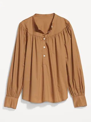 Puff-Sleeve Henley Shirt for Women | Old Navy (US)