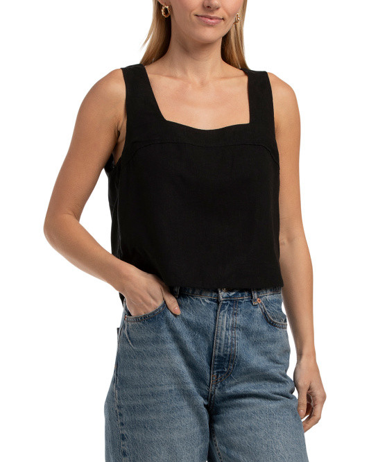 Linen Blend Saima Square Neck Crop Top | TJ Maxx