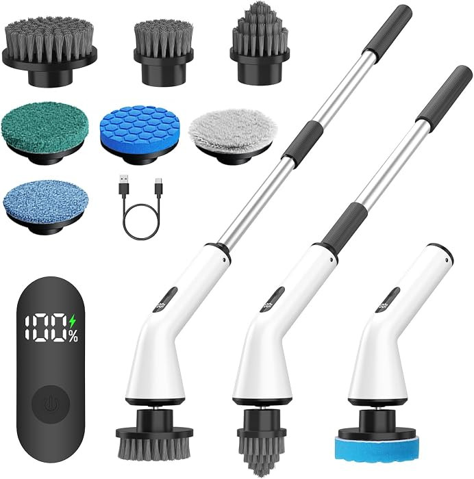 Electric Spin Scrubber for Bathroom,Power Cleaning Brush with 7 Replaceable Brush Heads, Adjustab... | Amazon (US)