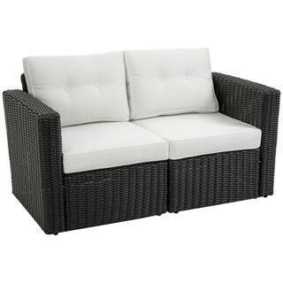 Outsunny 2-Pieces Patio Wicker Outdoor Corner Sofa Set, Loveseat with Curved Armrests and Padded ... | The Home Depot