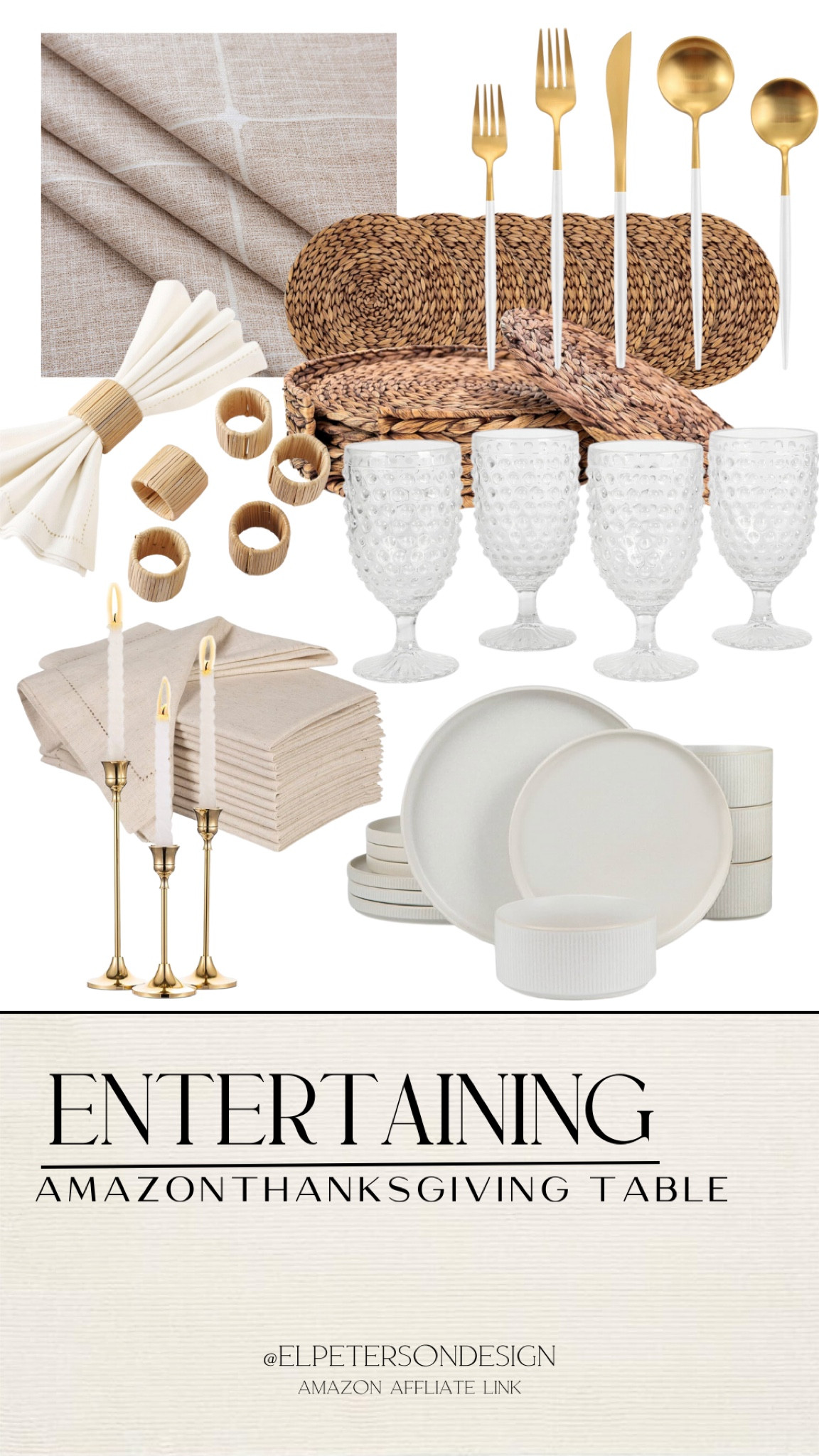 Place mats
Candle holder 
Dish set
Glasses
Fabric napkins 
Napkin rings
Table runner 

#LTKhome #LTKHoliday