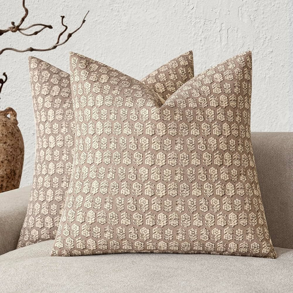 Foindtower Set of 2 Decorative Vintage Print Floral Throw Pillow Covers Neutral Accent Farmhouse ... | Amazon (US)