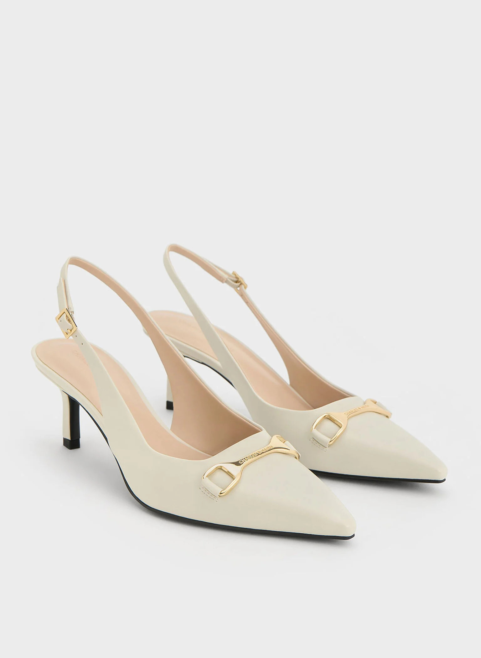 Chalk Leslie Metallic-Accent Slingback Pumps | CHARLES & KEITH UK | Charles & Keith UK