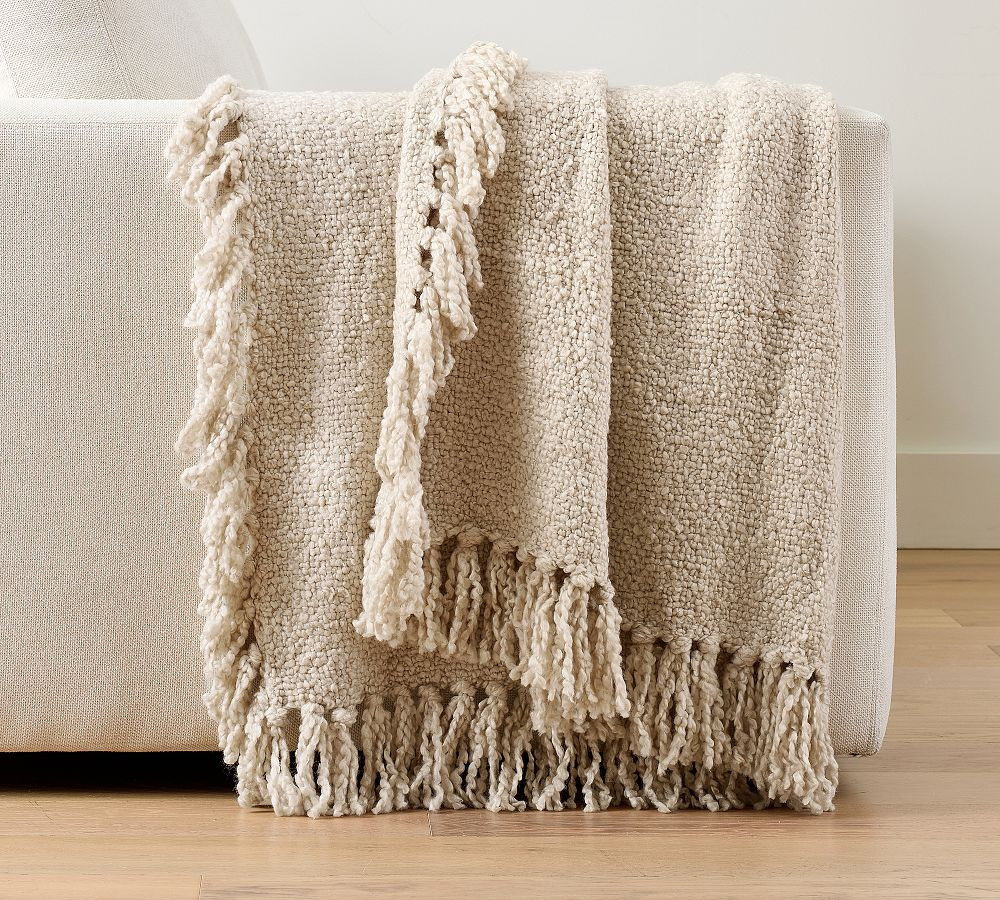 Dreamy Handwoven Fringe Throw, Stone, 50" x 60 | Pottery Barn (US)