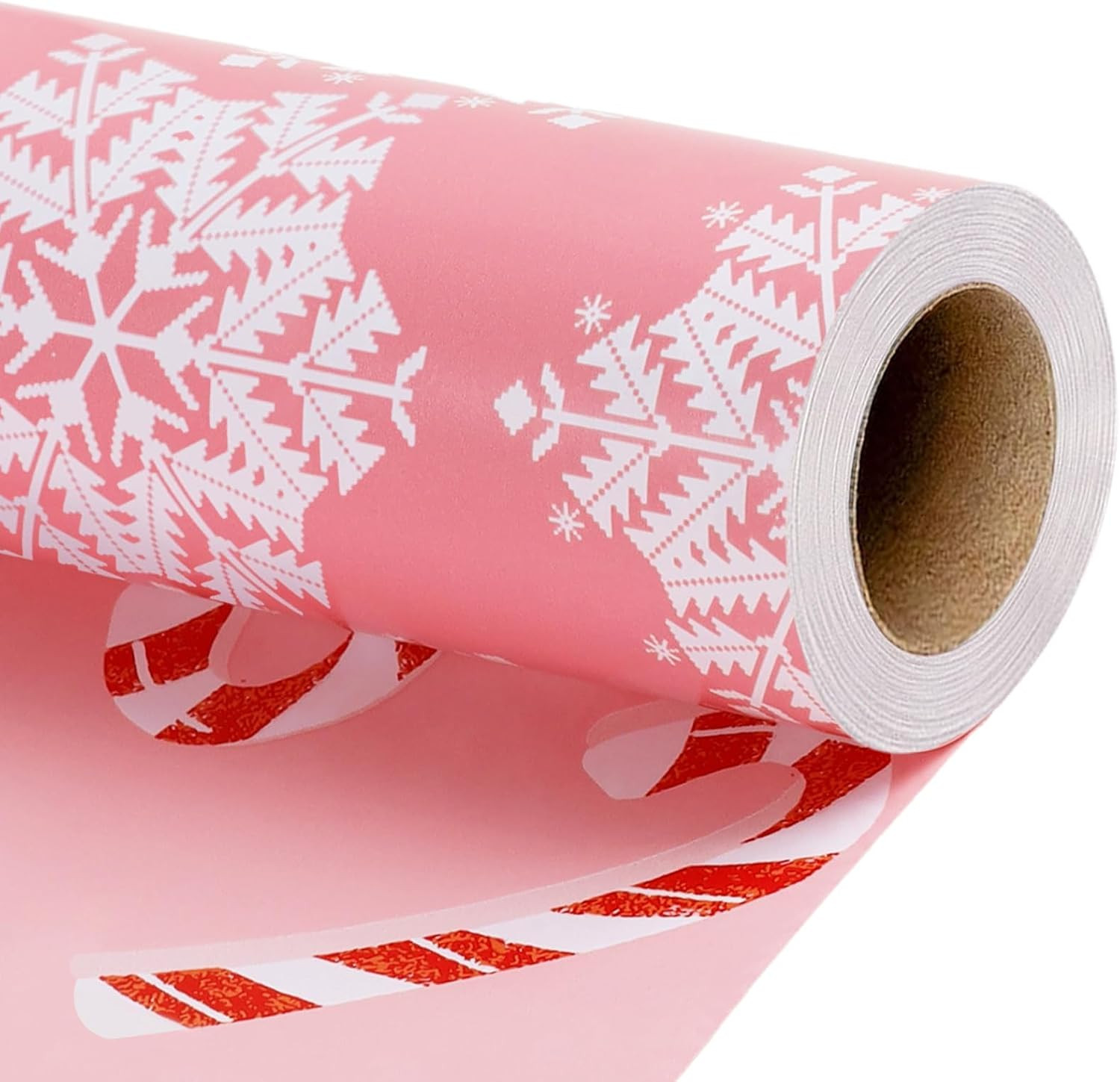 LaRibbons Pink Christmas Wrapping Paper, Reversible Snowflake & Candy Cane | Amazon (US)