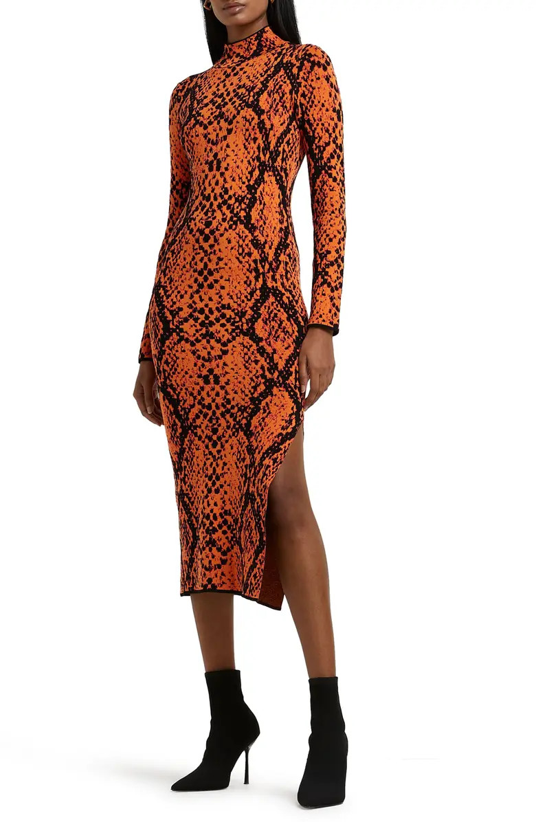 River Island Snake Print Long Sleeve Mock Neck Dress | Nordstrom | Nordstrom