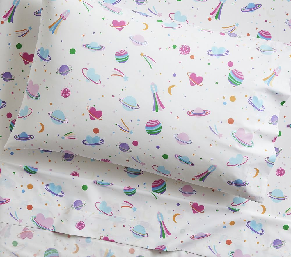 Galaxy Hearts Glow-in-the-Dark Cotton Sheet Set | Pottery Barn Kids