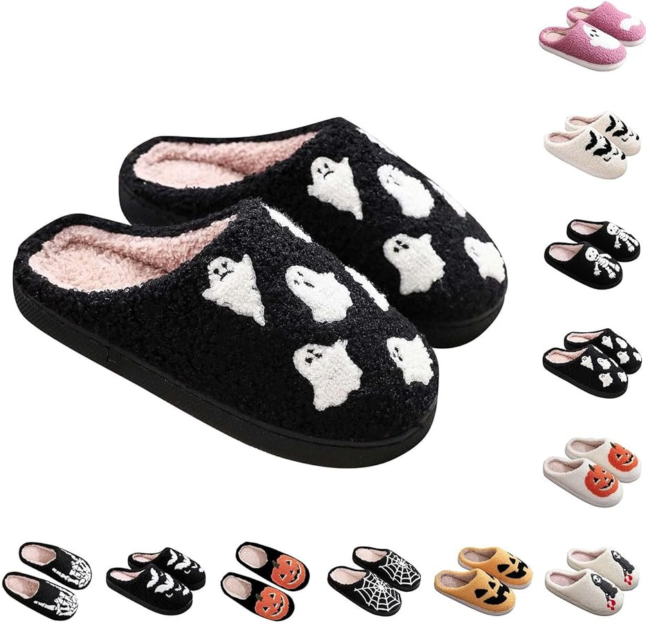 Halloween Slippers for Women Retro Cozy Comfy Plush Warm Fur Lined House Slippers Lightweight Fuz... | Amazon (US)