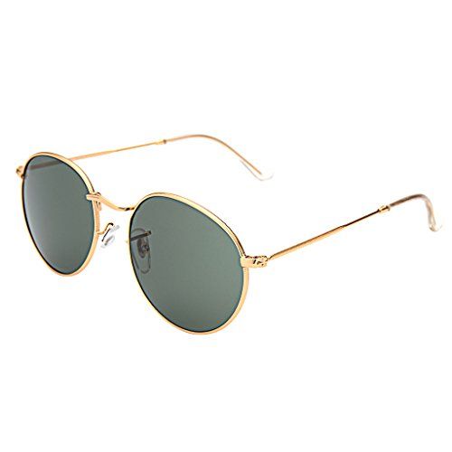 LianSan Classic Metal Frame Round Circle Mirrored Sunglasses Men Women Glasses 3447(Z-green) | Amazon (US)