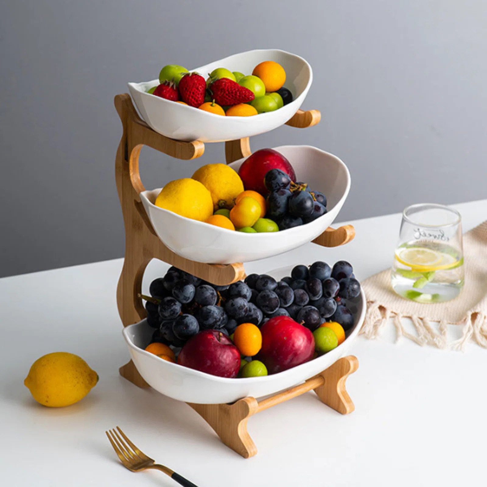 Centrella 3-Tier Countertop Freestanding Ceramic Fruit Bowl W/ Bamboo Stand | Wayfair North America