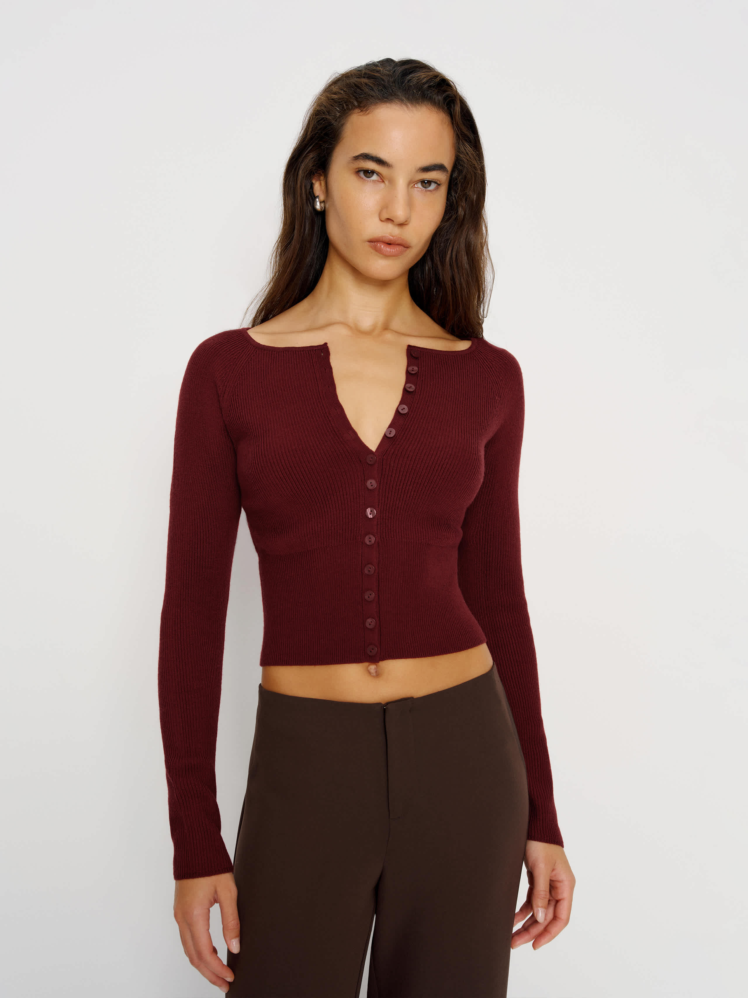 Reformation Meadow Regenerative Merino Cardigan Red Medium | Reformation (Global)