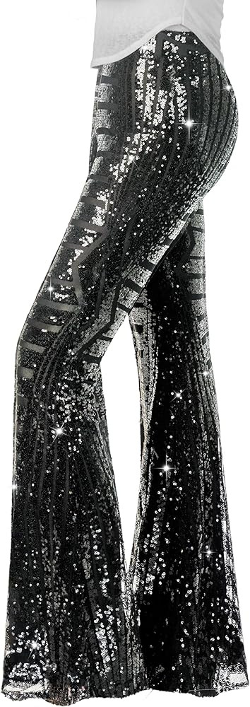 Nawgut Sequin Flare Pants Sparkly Glitter High Waisted Bell Bottom Trousers Disco Party Clubwear ... | Amazon (US)