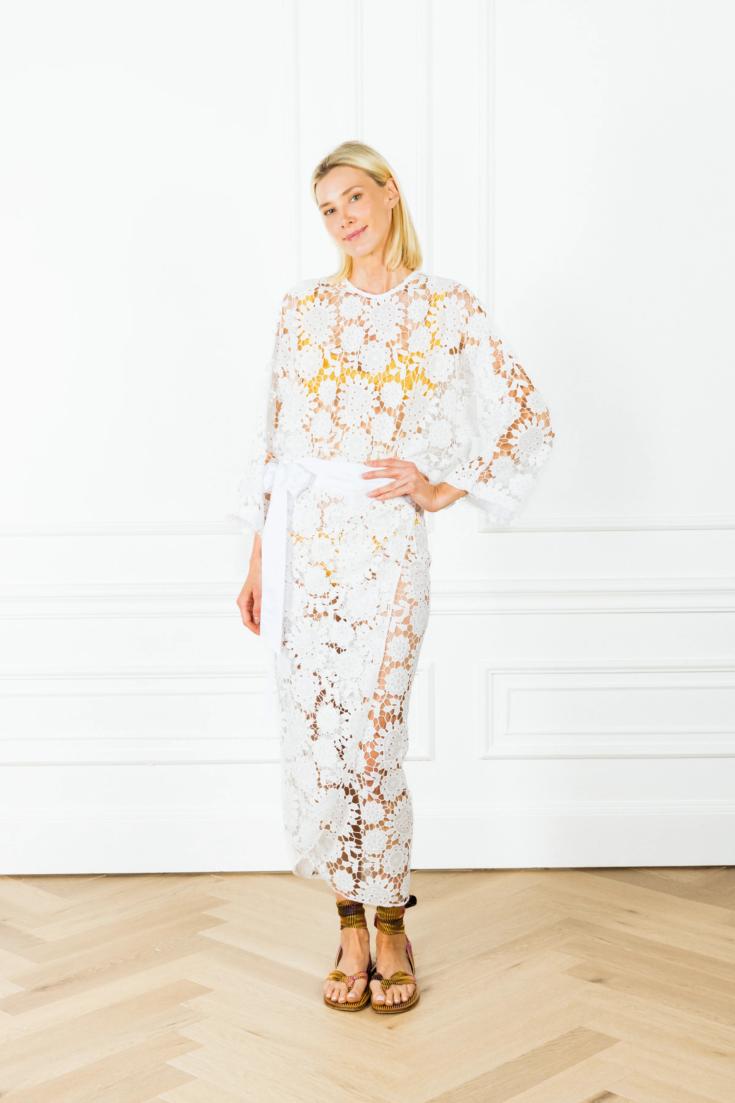 White Mixed Lace Maxi Wrap Skirt | La Vie Style House