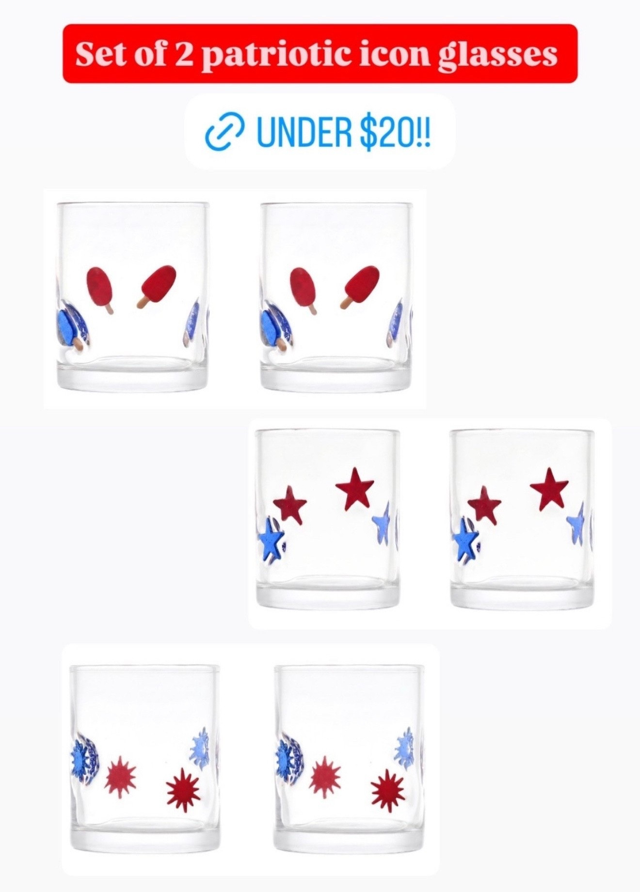 Patriotic icon glasses from Walmart! 






Patriotic home decor
Walmart home
Walmart finds 
Patriotic finds 
Gift ideas 
Summer gift

#LTKSeasonal #LTKHome #LTKSaleAlert