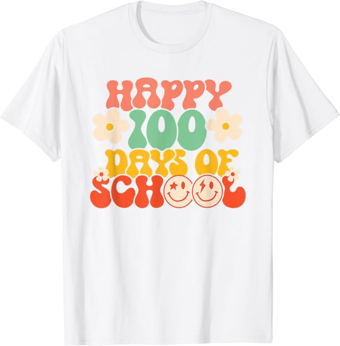 Happy 100th Day Of School Teacher Kids Retro Groovy 100 Days T-Shirt | Amazon (US)