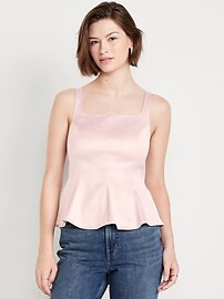 Square-Neck Satin Peplum Top | Old Navy (US)