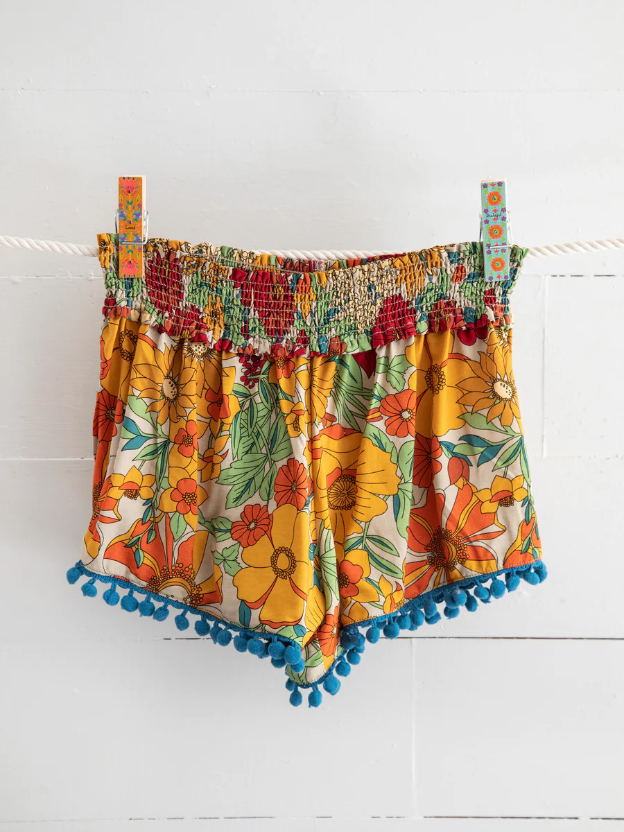 Pom Pom Shorts - Mustard Orange Floral | Natural Life