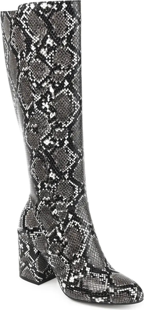 Tavia Snakeskin Embossed Block Heel Boot - Wide Calf (Women) | Nordstrom Rack