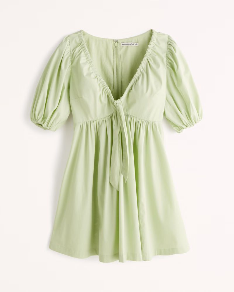 Cinch-Front Poplin Mini Dress | Abercrombie & Fitch (US)