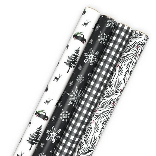 Hallmark Christmas Wrapping Paper Rolls with Cutlines on Reverse (4 Rolls: 120 Sq. ft. Total) Min... | Walmart (US)