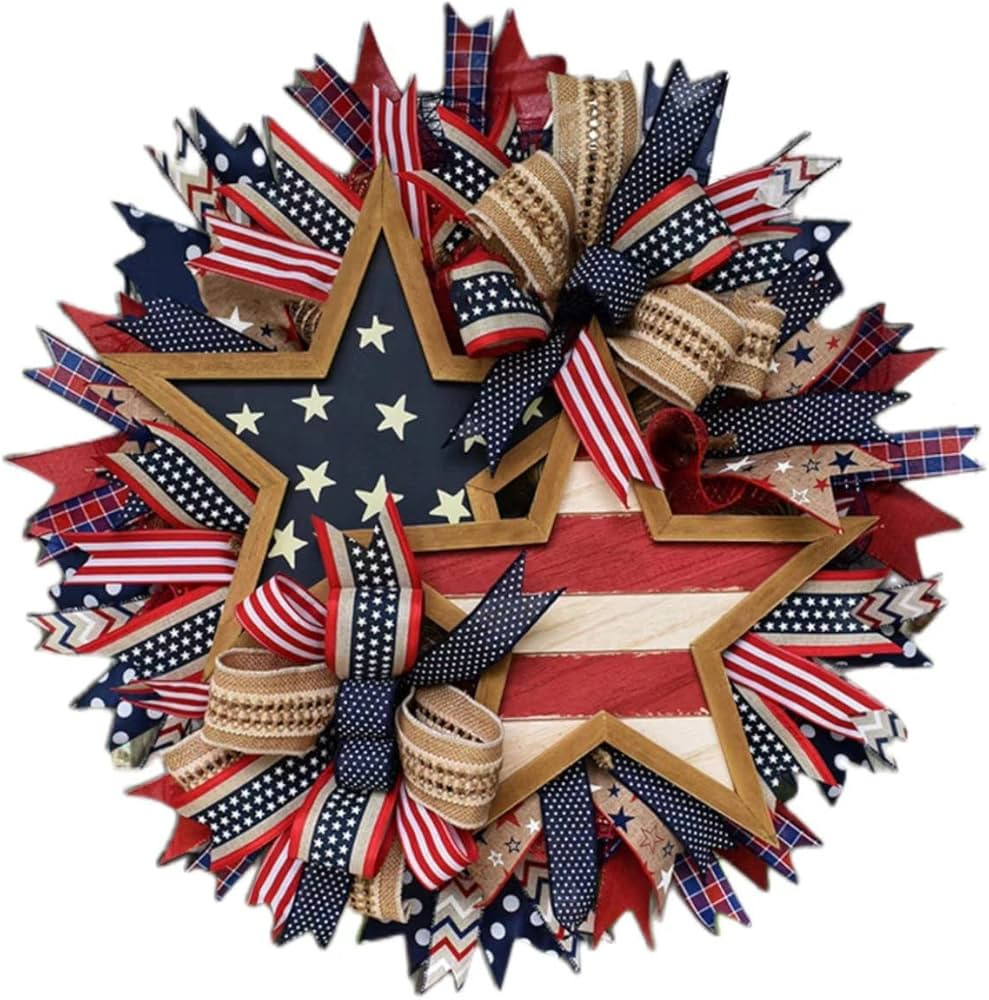 2Pcs Summer Patriotic Independence Day Wreath, Memorial Day Wreaths for Front Door, Festival Cele... | Amazon (US)