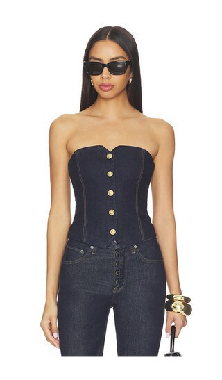 Alice + Olivia Kelcey Denim Strapless Vest Top in Navy. - size 0 | Revolve Clothing (Global)