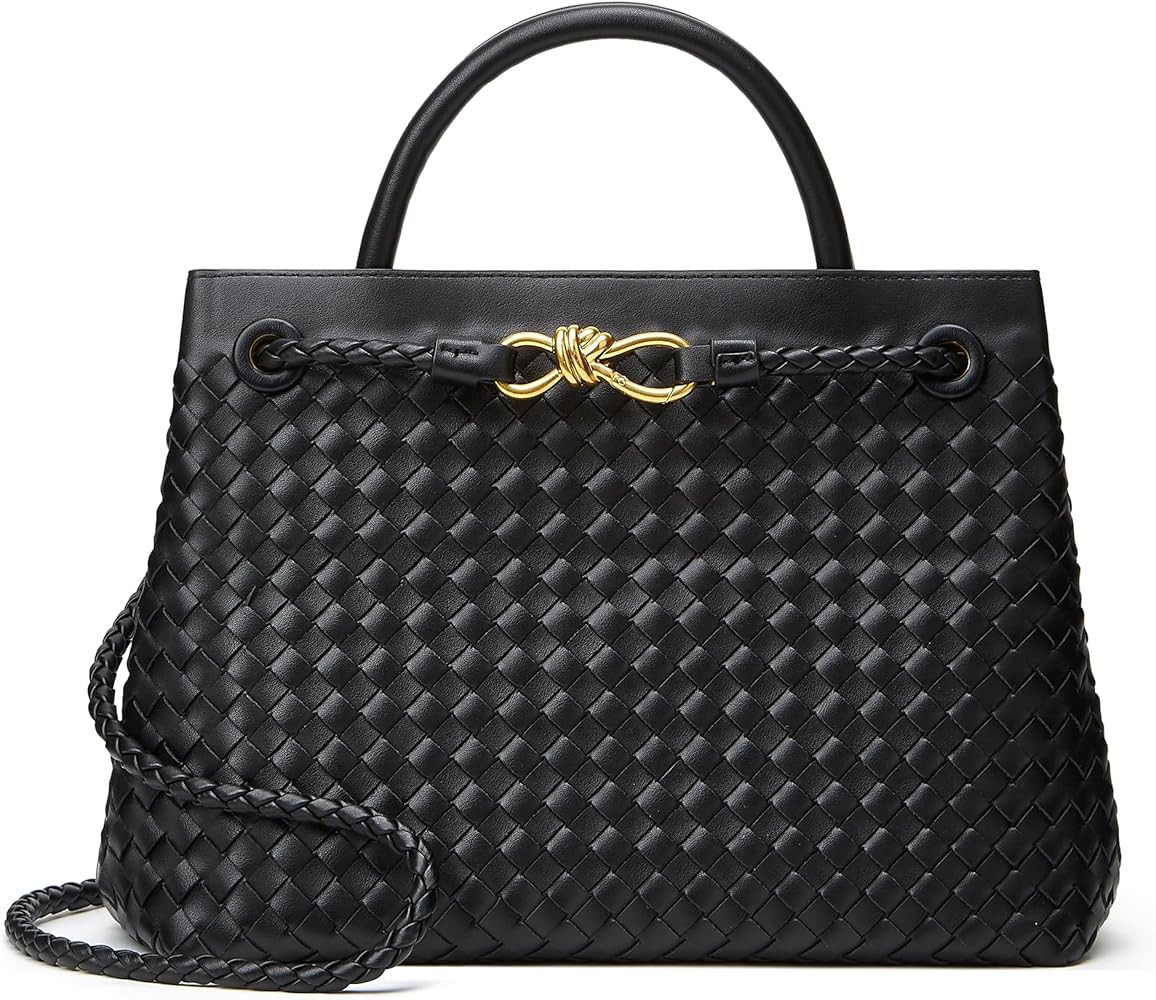 Woven Bag for Women Crossbody Handbag: Vegan Leather Small Tote Purse Trendy Shoulder Handbag Bow... | Amazon (US)