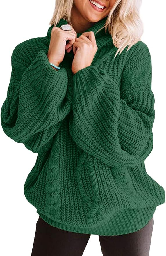 Shemoday Women's Turtleneck Batwing Long Sleeve Chunky Knit Loose Oversized Sweater Pullover Jump... | Amazon (US)