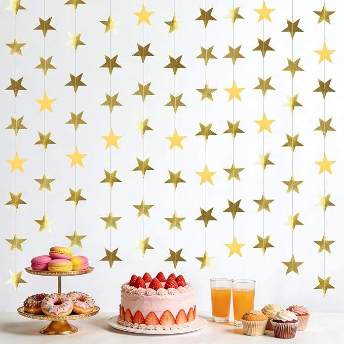 6 Pack 13ft Gold Star Garland Banner Double Side Twinkle Streamers Hanging String Star Banner for... | Amazon (US)