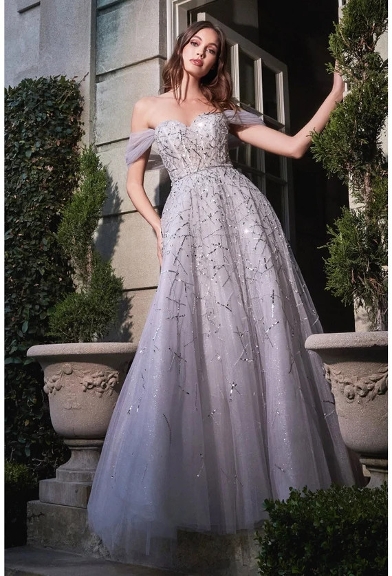 Leora off the Shoulder Ball Gown  Corset Lace up  Silver | Etsy | Etsy (US)