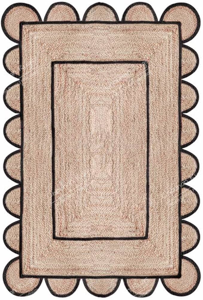 Chouhan Rugs Area Rug Natural Jute Hand Braided Rug Black Scalloped Runner | Amazon (US)